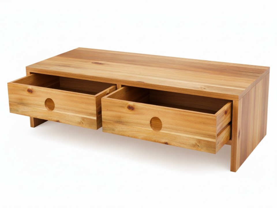 Acacia Wood Monitor Stand with Storage Drawers - Ergonomic Desk Solution